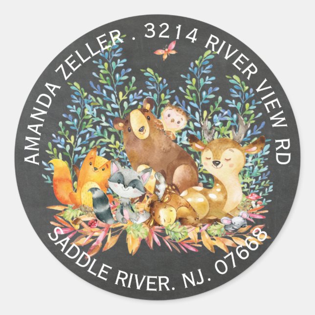 Chalkboard Woodlandl Baby Shower Address Label (Front)