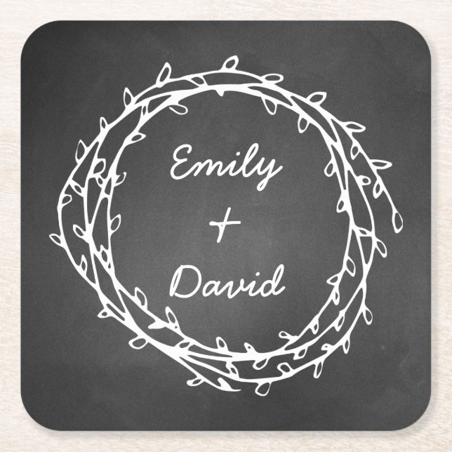 Chalkboard Wreath Custom Paper Coasters (Front)