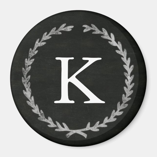 Chalkboard Wreath Monogram Magnet (Front)