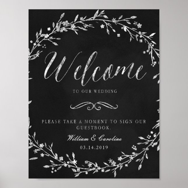 Chalkboard Wreath Wedding Guestbook Sign (Front)