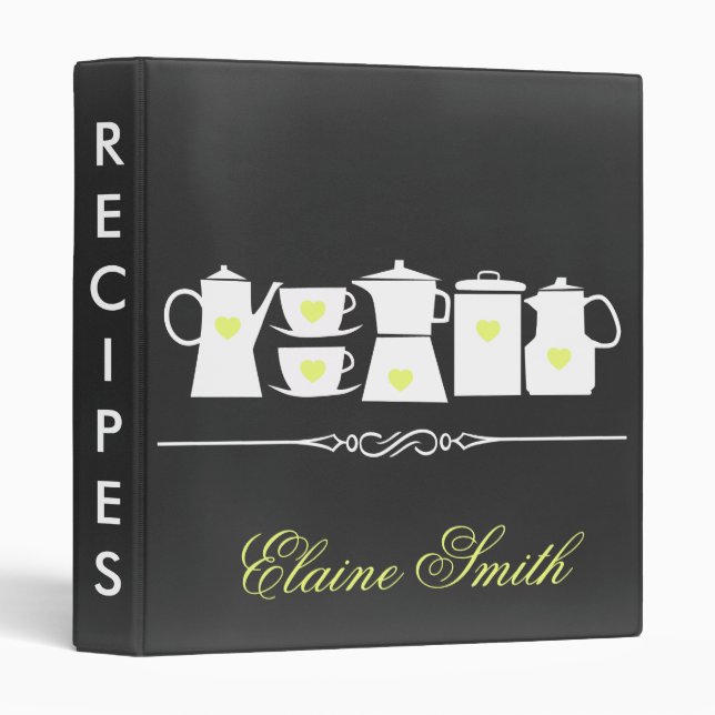 Chalkboard Yellow Kitchen Bridal Recipe Folder Binder (Front/Spine)