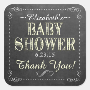 Chalkboard Yellow Vintage Typograpy Baby Shower Square Sticker