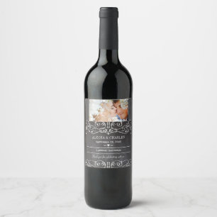 Chalkboard Your Photo Date Name Wedding Wine Label