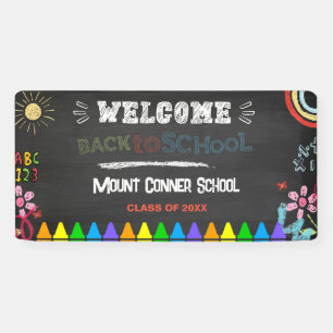 Chalkbord Bienvenue Retour À L'École Bannière Roug