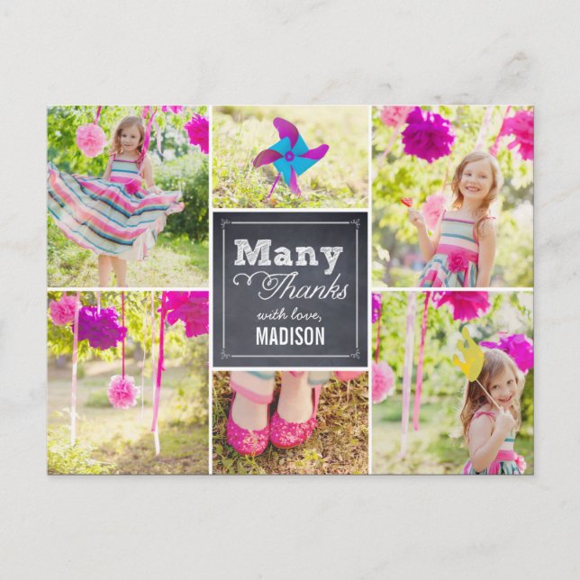 Chalked Collage Birthday Party Thank You Card (Front)