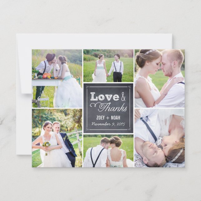 Chalked Collage Wedding Photo Thank You Card (Front)