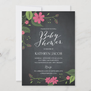 Chalked Floral Baby Shower Invitations