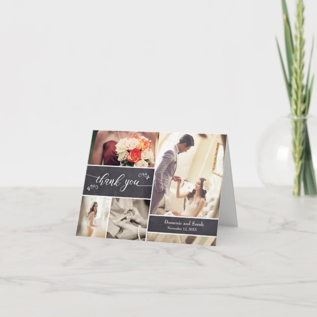Chalked Photo Collage Rustic Wedding Thank You (Front)