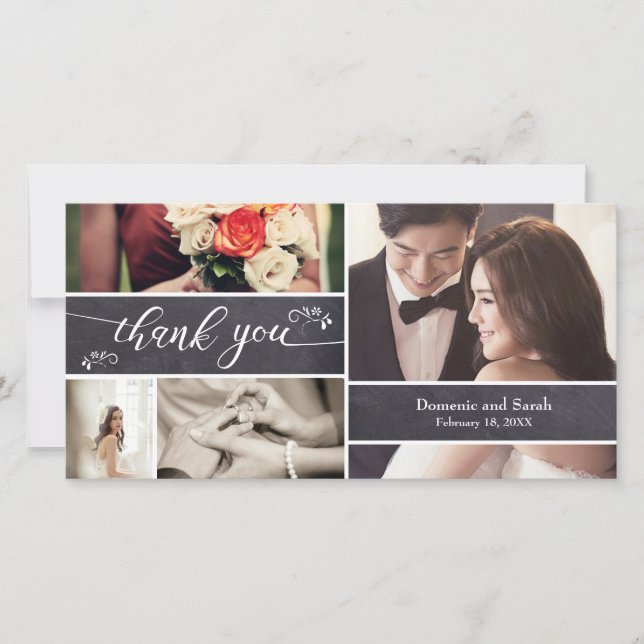 Chalked, Photo Collage Rustic Wedding Thank You (Front)