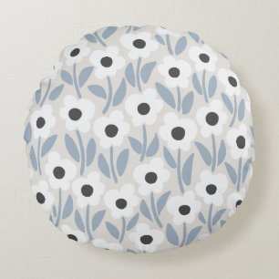 Chalkflower Garden Blue Winter Vibe Round Pillow