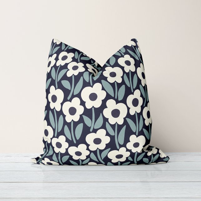 Chalkflower Garden Moody Midnight  Throw Pillow (Creator Uploaded)