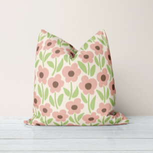 Chalkflower Garden Retro Pastel-Inspired Throw Pillow