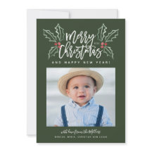 Chalky Brush Script Christmas Hollies Photo Green