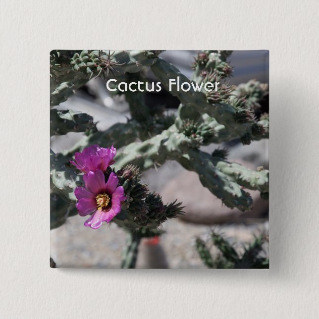 Challa Cactus in bloom 2 Inch Square Button (Front)