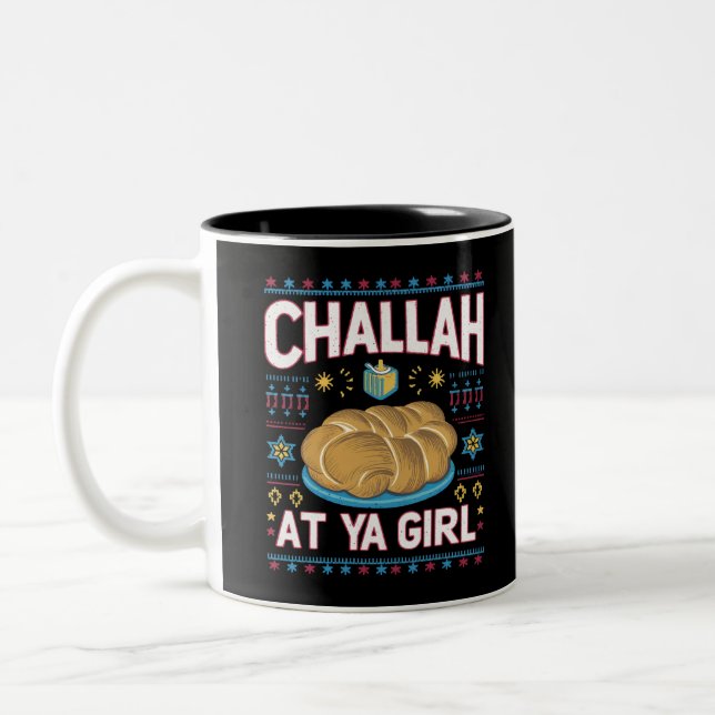 Challah At Ya Girl Funny Hanukkah Food Chanukah Two-Tone Coffee Mug (Left)