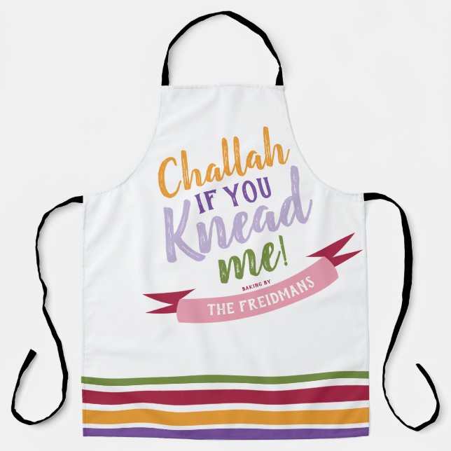 Challah if you Knead me Colourful Floral Quirky Ad Apron (Front)