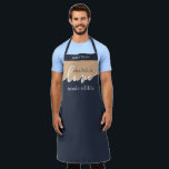 Challah is Love made Edible NAVY & TAN Script Apron<br><div class="desc">Challah is Love Made Edible. NAVY & TAN. Clean Modern Script design.Your Homemade Challah is a frame-worthy work of art. Sign your masterpiece with a flourish with this understated classy ALL-OVER PRINT APRON.. Coordinates with our matching Challah Dough Cover which you can find here: https://www.zazzle.com/collections/coordinated_apron_sets-119984004460509285 ABOUT OUR CHALLAH DOUGH COVERS:...</div>