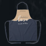 Challah is Love made Edible NAVY & TAN Script Apron<br><div class="desc">Challah is Love Made Edible. NAVY & TAN. Clean Modern Script design.Your Homemade Challah is a frame-worthy work of art. Sign your masterpiece with a flourish with this understated classy ALL-OVER PRINT APRON.. Coordinates with our matching Challah Dough Cover which you can find here: https://www.zazzle.com/collections/coordinated_apron_sets-119984004460509285 ABOUT OUR CHALLAH DOUGH COVERS:...</div>