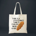 Challah Tote Bag<br><div class="desc">Challah Tote Bag - Presenting this hilarious tote bag. Featuring the message “There is a (good) chance there is Challah bread in here”. A very cool idea for a Hanukkah gift! Copyright notice: The bread image used in this product was kindly provided by the Site Free Vectors under the title...</div>