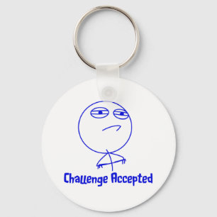 Challenge Accepted Blue & White Text Keychain