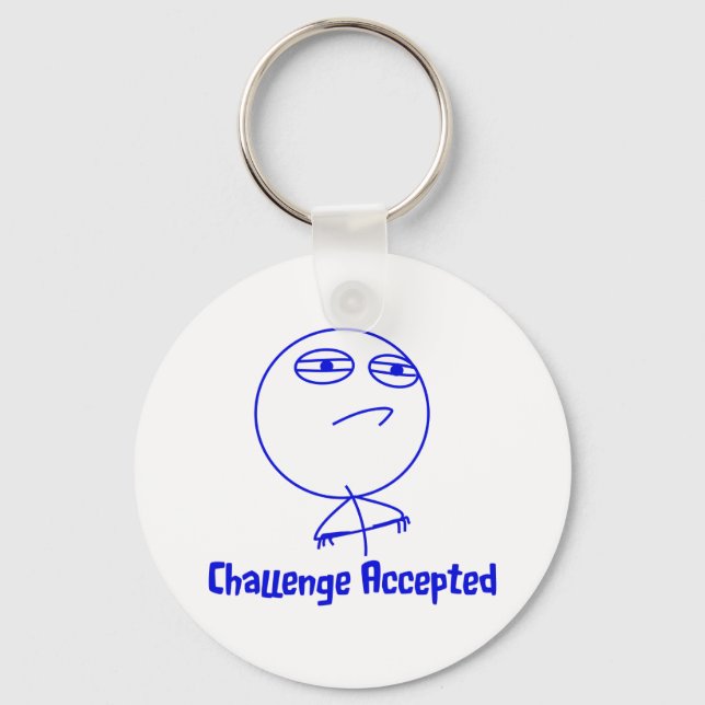 Challenge Accepted Blue & White Text Keychain (Front)
