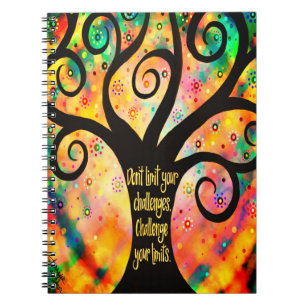 Challenge Your Limits Whimsical Tree Colourful Notebook