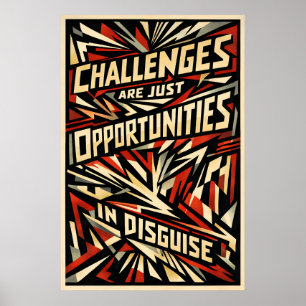 Challenges Are Opportunities Vintage Linocut Art Poster