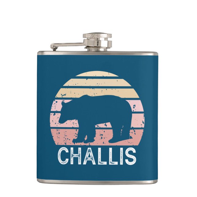 Challis Idaho Retro Bear Hip Flask (Front)