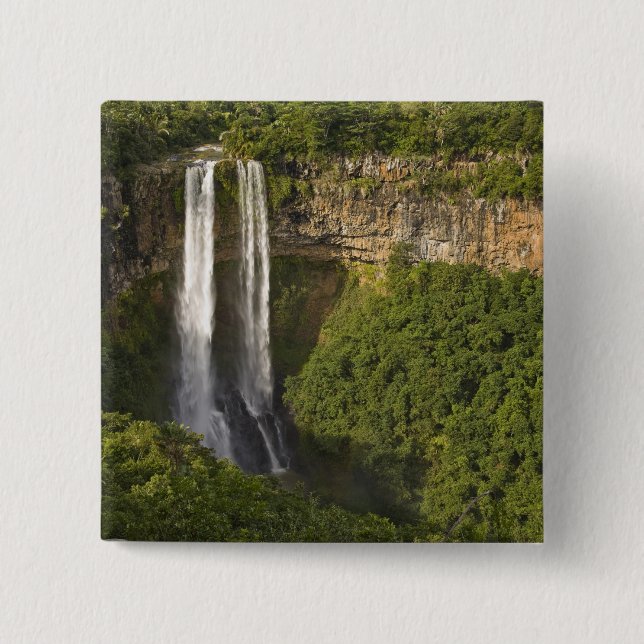 Chamarel Waterfall-highest on Mauritius, over 2 Inch Square Button (Front)