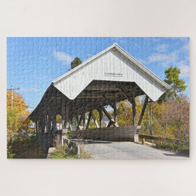 Chamberlin Mill Covered Bridge, Lyndon, Vermont Ji Jigsaw Puzzle (Horizontal)