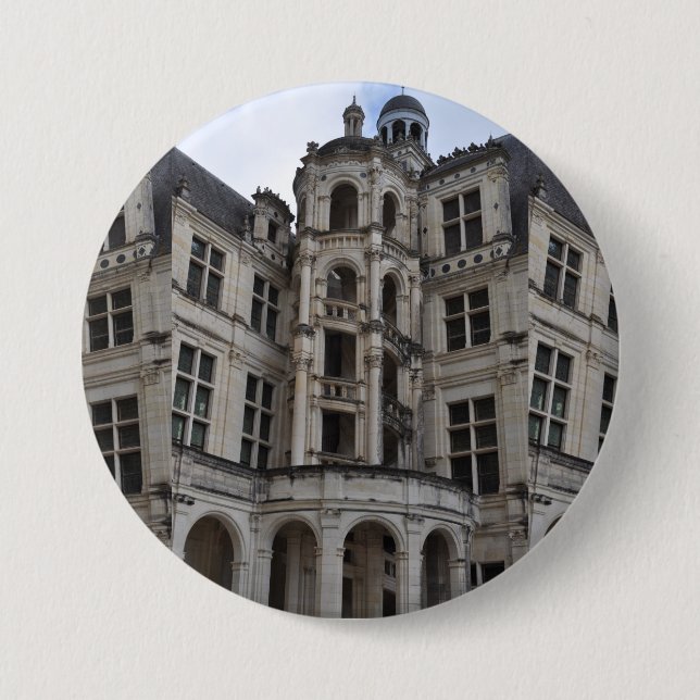 Chambord castle, staircase by Leonardo da Vinci. 3 Inch Round Button (Front)