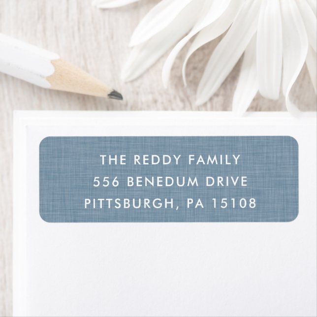 Chambray blue baby shower simple return address (Insitu)