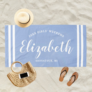 Chambray Blue Girls Weekend Monogram Name Beach Towel
