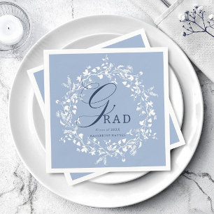 Chambray Blue White Wildflower Wreath Graduation  Napkin