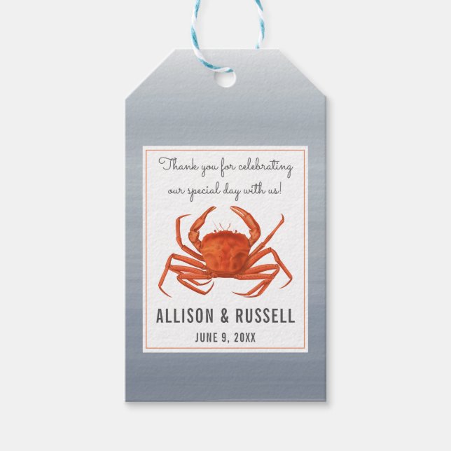Chambray Crab Coastal Wedding Gift Tags (Front)
