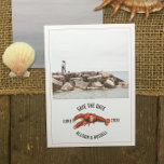 Chambray Lobster Rustic Wedding Photo Save The Date<br><div class="desc">A rustic nautical wedding save the date featuring an illustration of a red lobster with custom photo on front.  Back is chambray colour watercolor inspired design.</div>