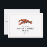 Chambray Lobster Rustic Wedding Save The Date<br><div class="desc">A rustic nautical wedding save the date featuring an illustration of a red lobster with grey text and faded red pinstripe on front.  Back features watercolor chambray inspired design.</div>
