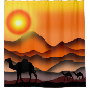 Chameaux Au Sunset Desert Douche Rideau - Peinture