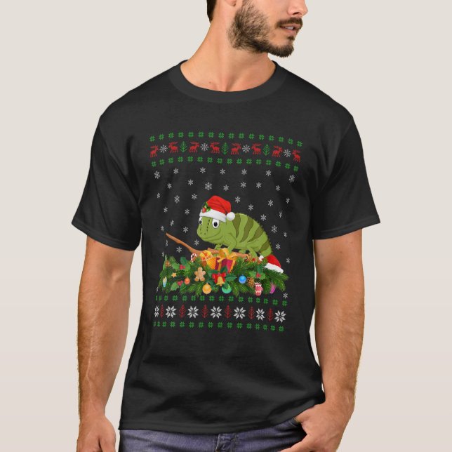 Chameleon Animal Lover Santa Hat Ugly Chameleon Ch T-Shirt (Front)