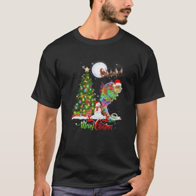 Chameleon Animal Merry Christmas Animal Lover T-Shirt (Front)