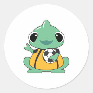 Chameleon as Goalkeeper with Soccer ball Classic Round Sticker