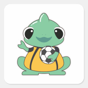 Chameleon as Goalkeeper with Soccer ball Square Sticker