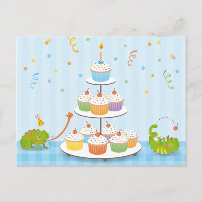 Chameleon birthday postcard (Front)