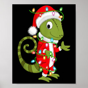 Chameleon Christmas Lights Santa Costume Cute Anim Poster