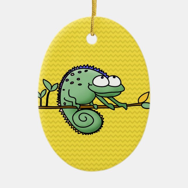 Chameleon Cute Funny  Ceramic Ornament (Front)