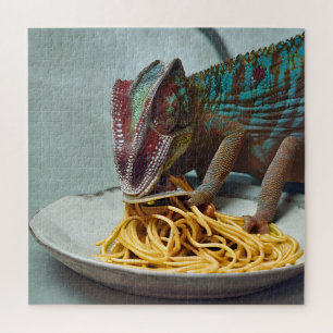 Chameleon Eating Spaghetti AI generated art Jigsaw Puzzle