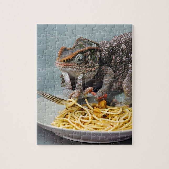 Chameleon Eating Spaghetti Jigsaw Puzzle (Vertical)