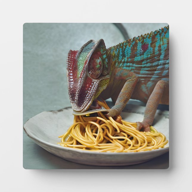 Chameleon Eating Spaghetti Plaque (Front)