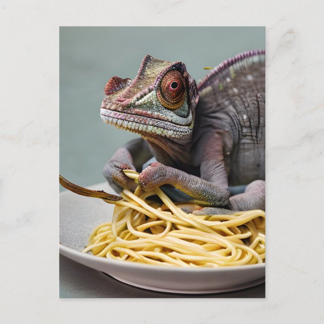 Chameleon Eating Spaghetti Postcard (Front)