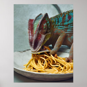 Chameleon Eating Spaghetti Poster